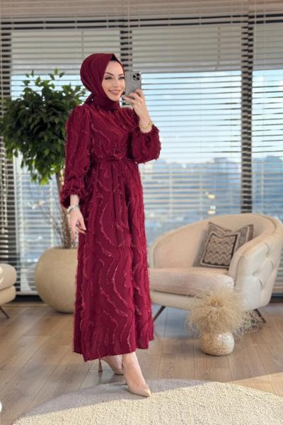 320 Saçak Elbise Bordo