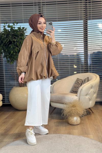 32168 Ön Cep Kapak Ve Fermuarlı Ceket Kahve