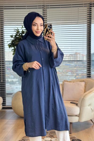 3219 Manşeti Apolet Detaylı Gömlek Lacivert