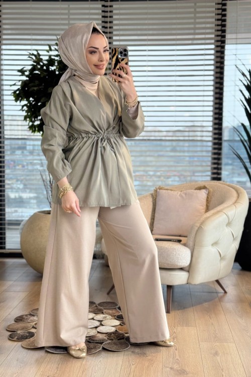3224 Omzu Pile Detaylı Ceket Haki