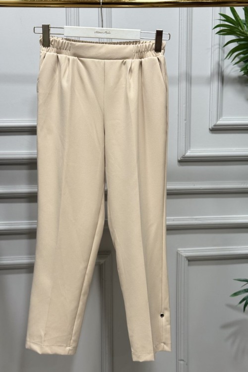 3229 Beli Lastikli Pantolon Bej