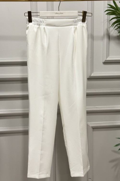 3229 Beli Lastikli Pantolon Ekru