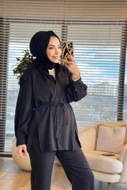 3230 Yırtmaç Detaylı Takım Siyah
