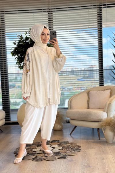 32341 Arka Ve Kolu Nakışlı Kap Bej