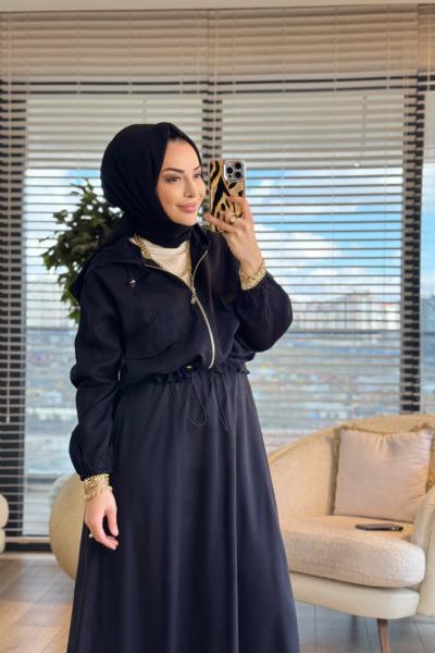 3236 Cep Detaylı Etekli Takım Siyah