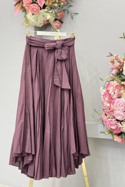 32420 Kırışık Beli Kuşaklı Etek Mürdüm