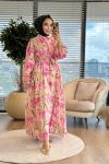 32511 Gofre Desenli Elbise Pembe