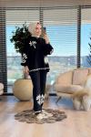 32523 Palmiye Ve Güneş Baskılı Takım Siyah