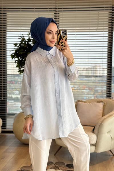 3259 Vual Çizgili Gömlek Mavi