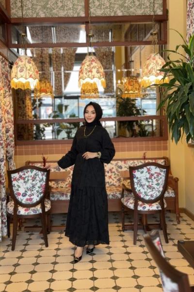 3262Y25 Elit Brode Elbise Siyah