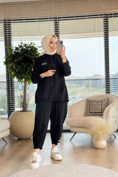 32634 Baskı Detaylı Spor Takım Siyah