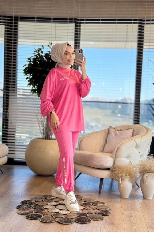 32824 Baskı Detaylı Modal Takım Pembe