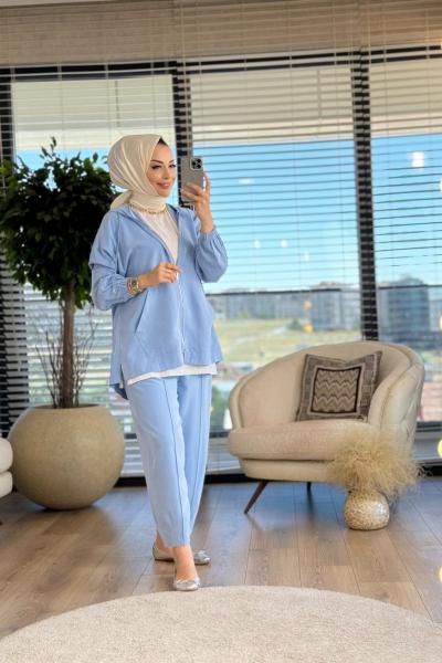 32880 Konik Pantolonlu Fermuarlı Takım Mavi