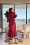 3290Y25 Eteği Parçalı Metal Düğmeli Elbise Bordo