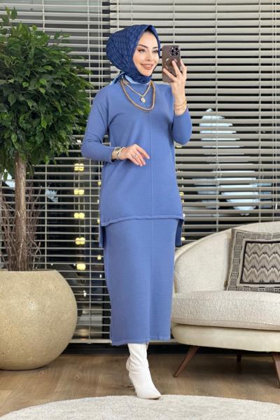 3292 Etekli Triko Takım İndigo