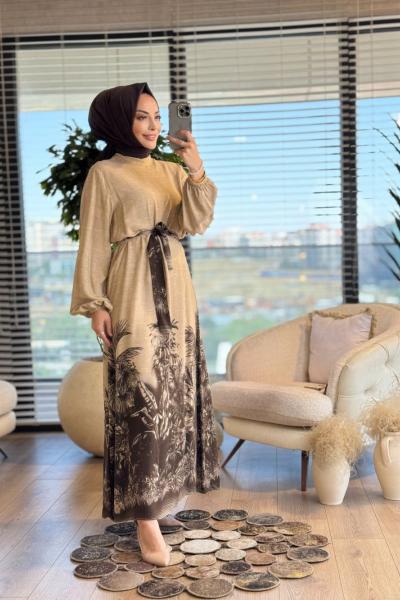3294Y25 İkra Elbise Kahve