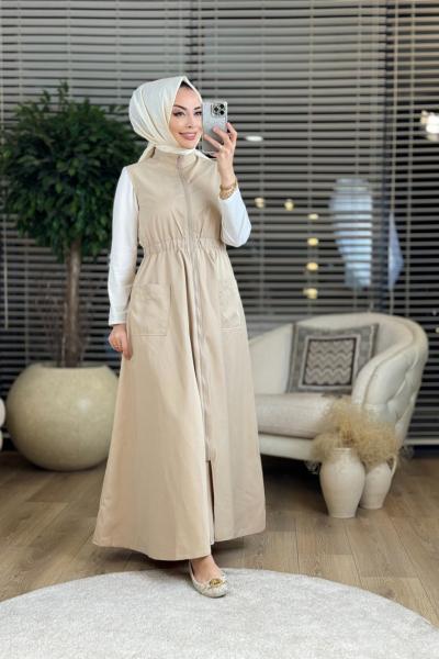 330008 Bel Lastikli Ön Fermuarlı Jile Bej