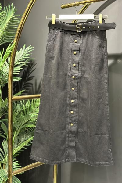 3313 Kot Önden Düğmeli Etek Siyah