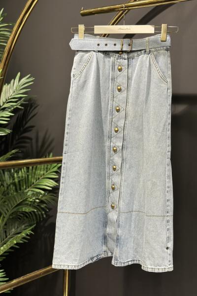 3313 Kot Önden Düğmeli Etek Mavi