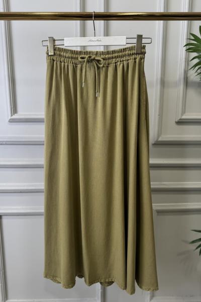 3322 Tencel Beli Lastikli Kloş Etek Yağ Yeşili