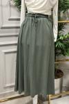 3322 Tencel Beli Lastikli Kloş Etek Haki