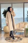 33380 Balıksırtı Önden Düğmeli Kaşe Kaban Bej
