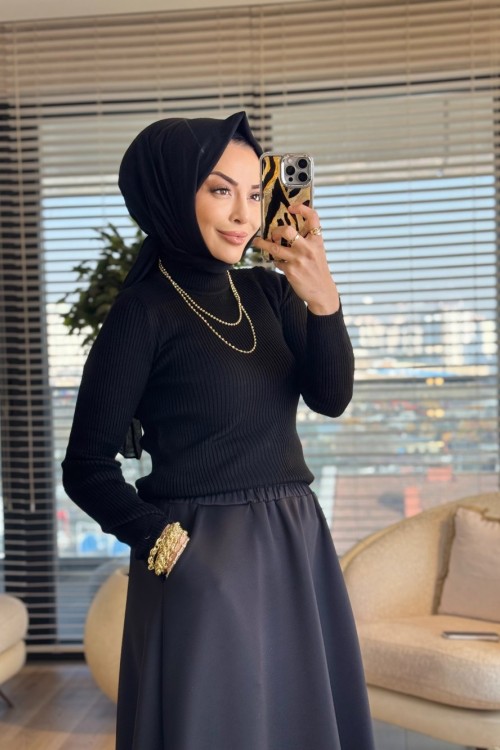 3347 Dik Yaka Triko Kazak Siyah