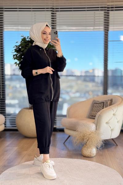 33485 Fermuarlı Bomber Takım Siyah