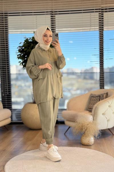 33485 Fermuarlı Bomber Takım Haki