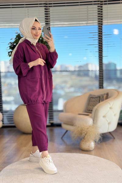 33485 Fermuarlı Bomber Takım Mürdüm