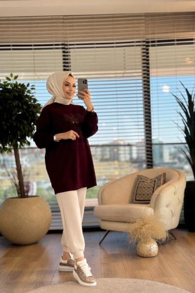 33550 Fil Nakışlı Sweat Bordo
