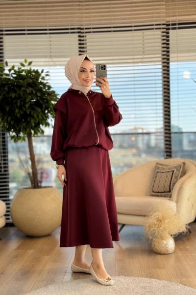 33693 Aller Detaylı Etekli Takım Bordo