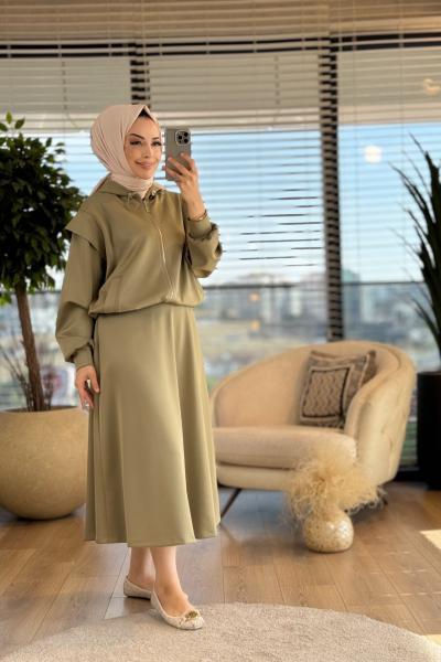 33693 Aller Detaylı Etekli Takım Haki