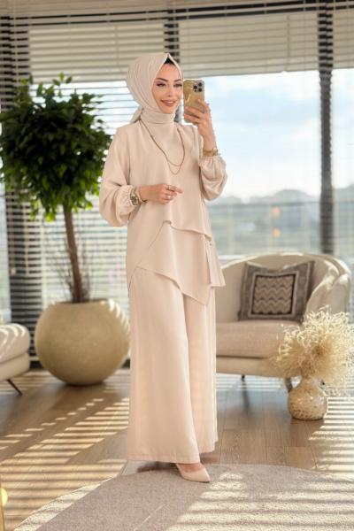 337 Ön Verev Parçalı Takım Bej