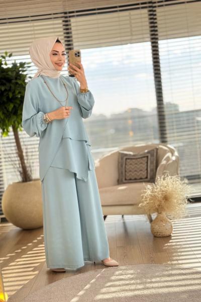 337 Ön Verev Parçalı Takım Bebe Mavi