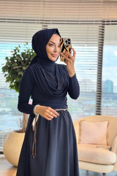 3375 Kemeri  Detaylı Etek Lacivert