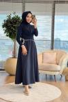 3375 Kemeri  Detaylı Etek Lacivert