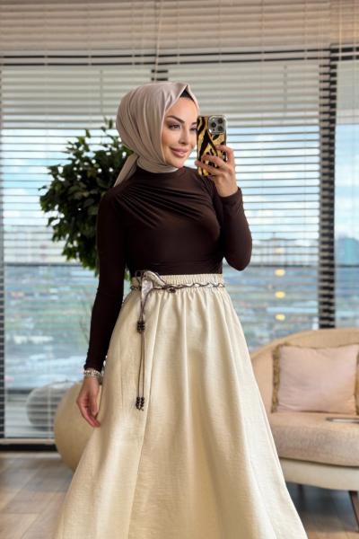 3375 Kemeri  Detaylı Etek Bej