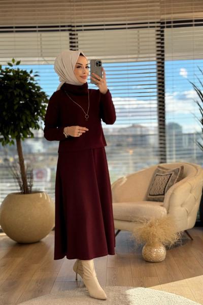 33815 Simli Basic Etekli Fit Takım Bordo