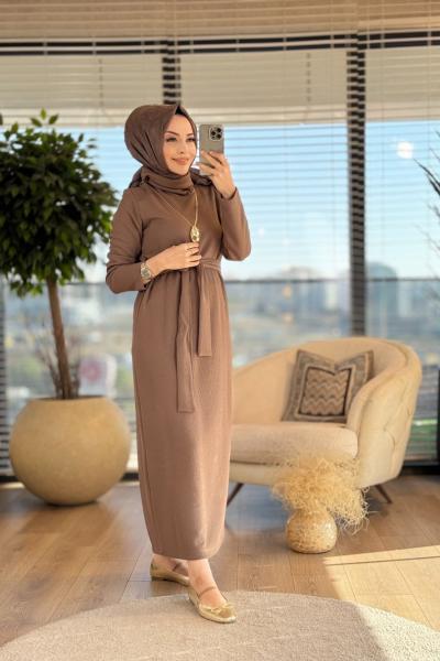 33835 Simli Kendinden Kemerli Elbise Vizon