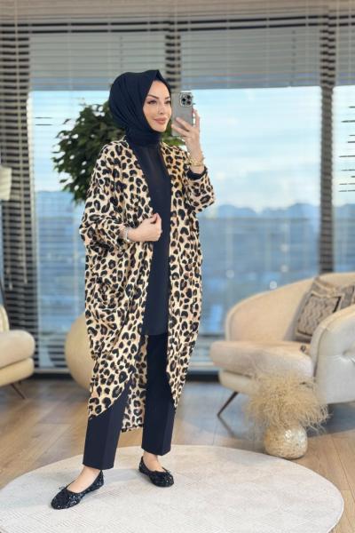33962 Leopar Desen Yarasa Kol Hırka Leopar