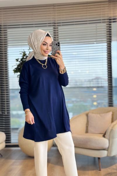 3399 Yarasa Kol Triko Tunik Lacivert