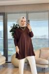 3399 Yarasa Kol Triko Tunik Kahve