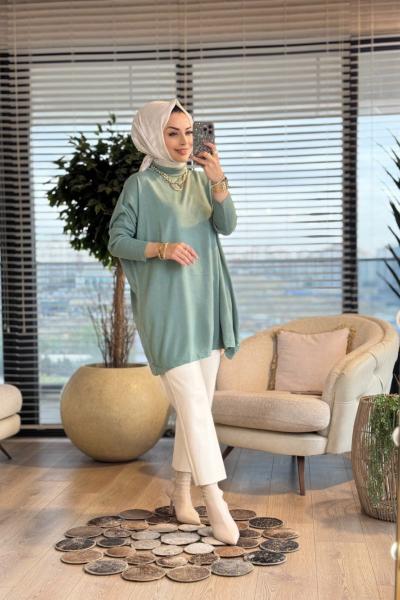3399 Yarasa Kol Triko Tunik Mint