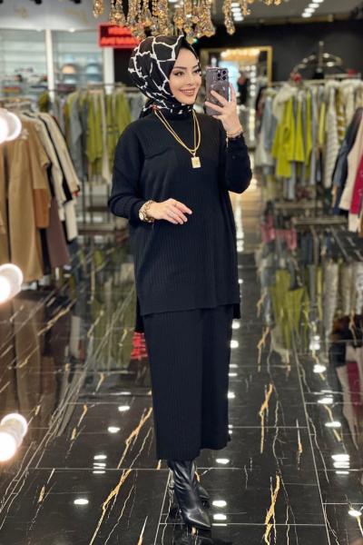 3402 Tek Cepli Triko Etekli Takım Siyah