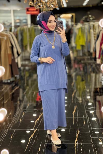 3402 Tek Cepli Triko Etekli Takım İndigo