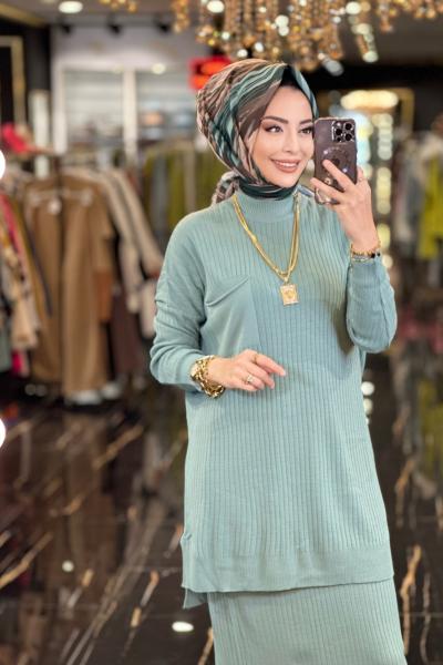 3402 Tek Cepli Triko Etekli Takım Mint