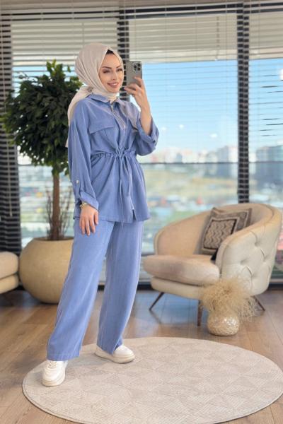 34025 Beli Tünelli Fermuarlı Takım Mavi