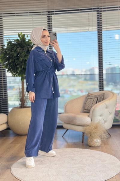 34025 Beli Tünelli Fermuarlı Takım Lacivert