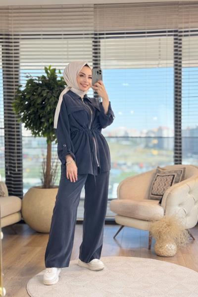 34025 Beli Tünelli Fermuarlı Takım Siyah